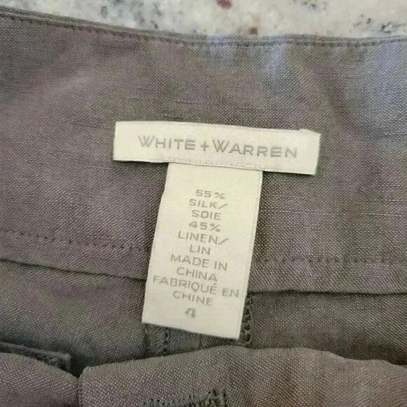 White + Warren Women's Gray Silk & Linen Cuffed Shorts w Pockets - Picture 7 of 7